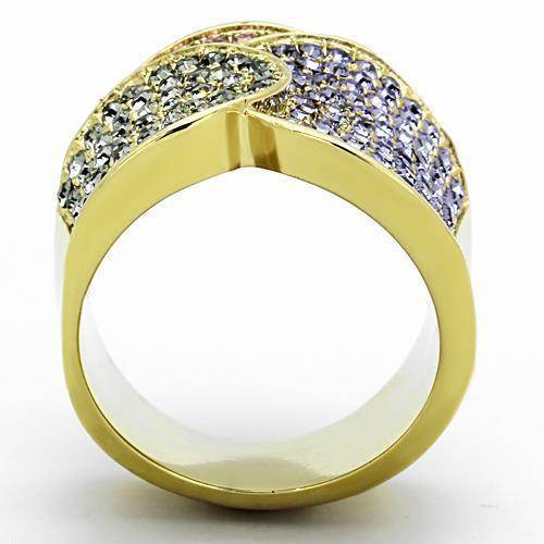 Elegant ion plated fashion ring for women featuring a unique wave design and sparkling stones