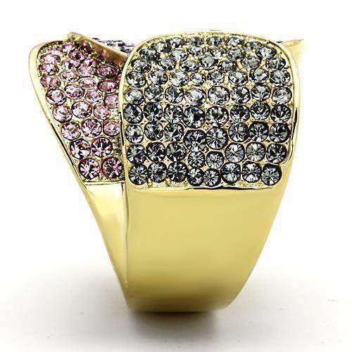 Stylish ion plated fashion ring for women featuring sparkling stones in pink and clear colors