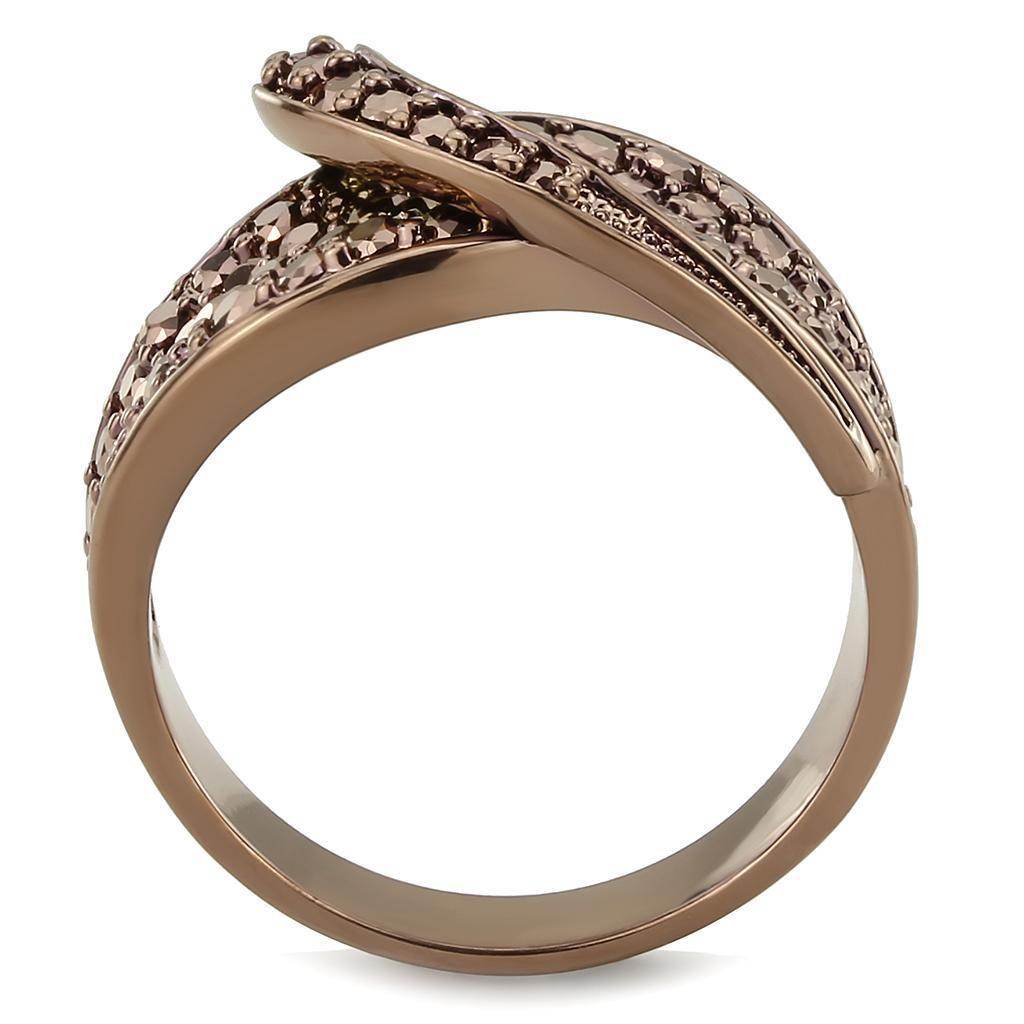 IP coffee finish designer ring with a unique curved design and intricate detailing for women