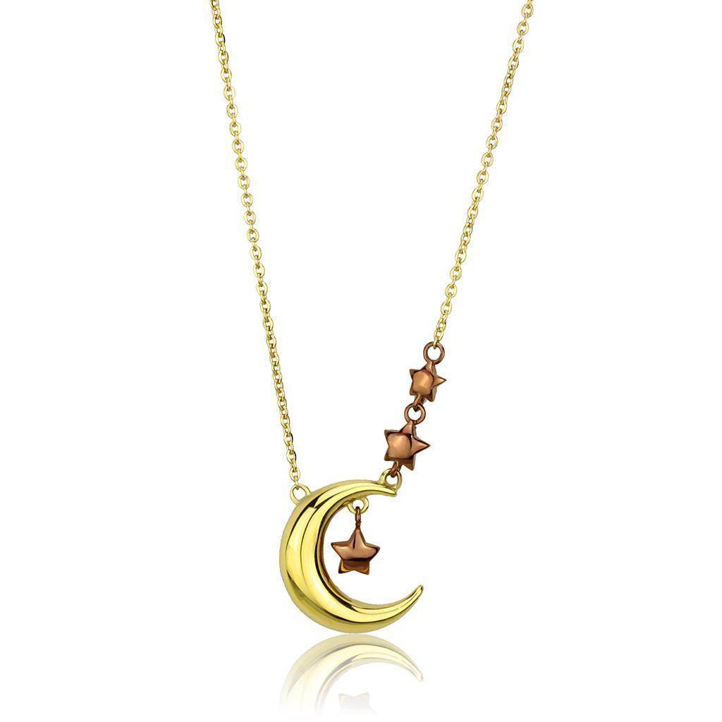 VacationGrabs Women's Necklace with IP gold light brown pendant featuring a moon and star design