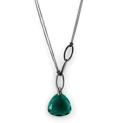 Stunning women's necklace featuring a green gemstone and sleek black chain, ideal for showcasing IP light black jewelry for men.