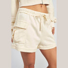 Emory Park ivory cargo shorts for women with elastic waist and pockets for casual style