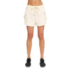 Ivory cargo shorts for women with drawstring waist and side pockets from Emory Park