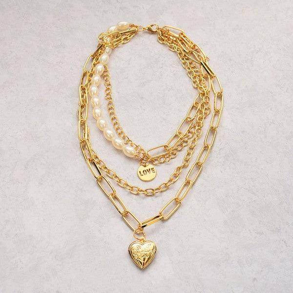ClaudiaG Collection jester necklace for women with layered gold chains and pearl accents