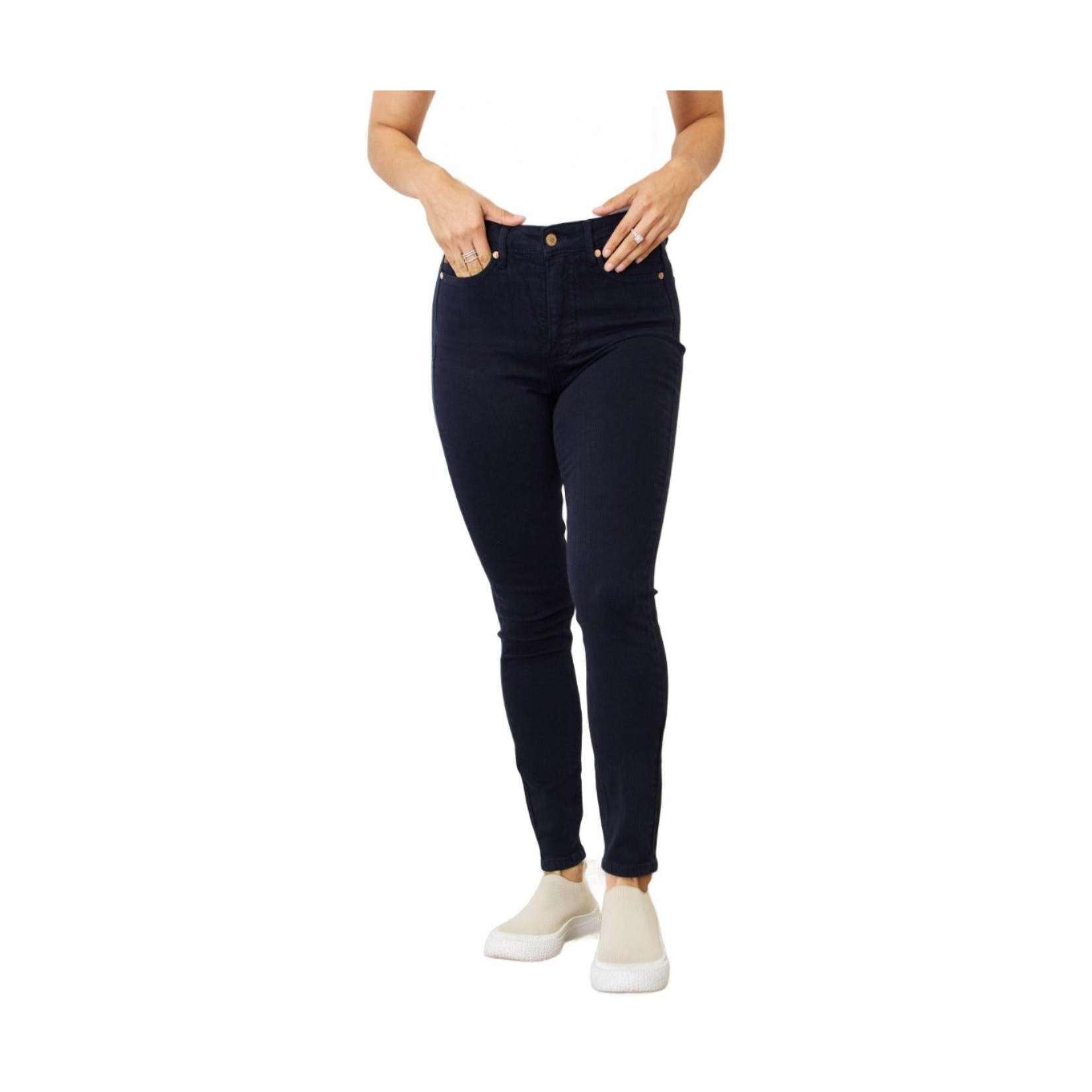 Judy Blue tummy control skinny jeans in dark wash, designed for a flattering fit and comfort