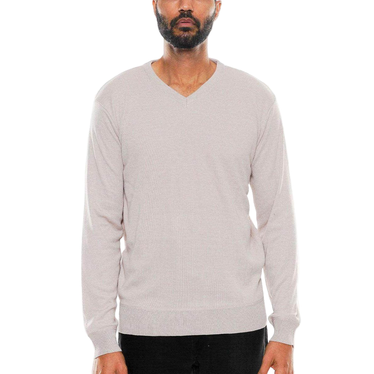 Khaki Vneck Knit Pullover Sweater - VacationGrabs