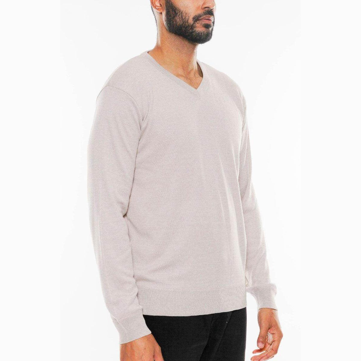Khaki Vneck Knit Pullover Sweater - VacationGrabs