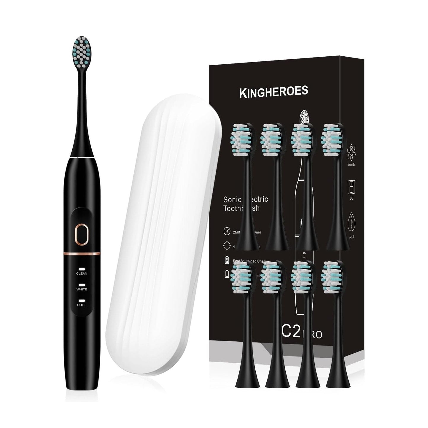 Black electric toothbrush kit with travel case and multiple brush heads best electric toothbrush for travel
