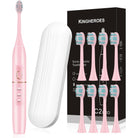 VacationGrabs pink electric toothbrush with eight replacement heads and travel case best electric toothbrush for travel