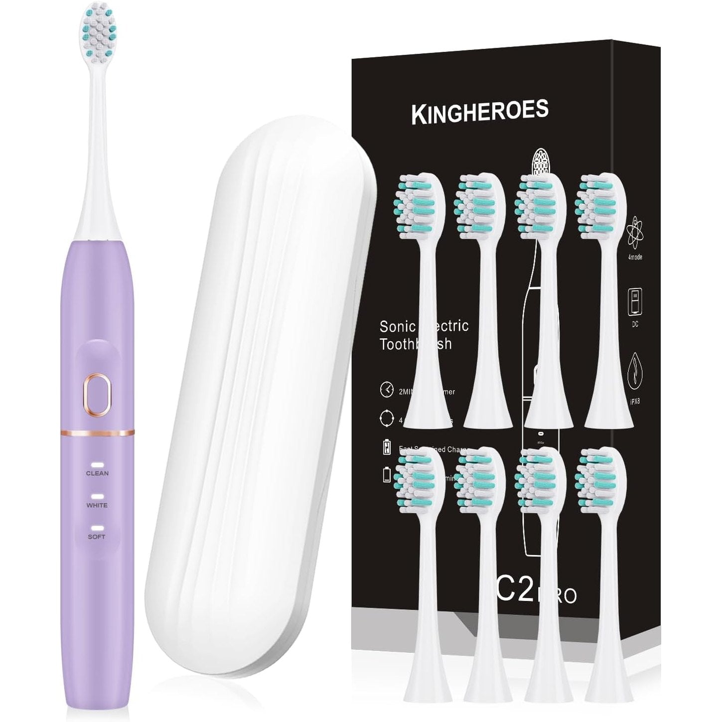 Best electric toothbrush for travel purple sonic toothbrush kit with interchangeable heads and travel case