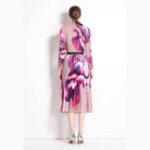 By Claude Women's Knee-Length Dress for Travel with Pleated Floral Design and Long Sleeves