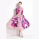 By Claude Women's Knee-Length Dress for Travel with Pleated Design and Floral Pattern