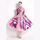 By Claude Knee-Length Dress for Travel in Pink with Pleated Floral Design for Stylish Getaways