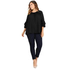 Knit 3/4 Sleeve Double Layer Ruffle Sleeve Top - VacationGrabs