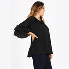 Knit 3/4 Sleeve Double Layer Ruffle Sleeve Top - VacationGrabs