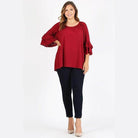 Knit 3/4 Sleeve Double Layer Ruffle Sleeve Top - VacationGrabs