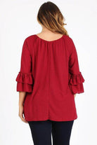 Knit 3/4 Sleeve Double Layer Ruffle Sleeve Top - VacationGrabs