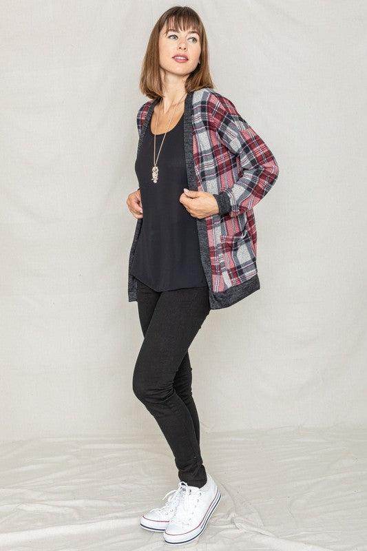 Knit Plaid Slouch Cardigan - VacationGrabs
