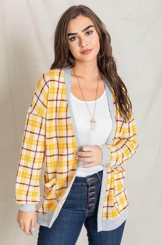 Knit Plaid Slouch Cardigan - VacationGrabs