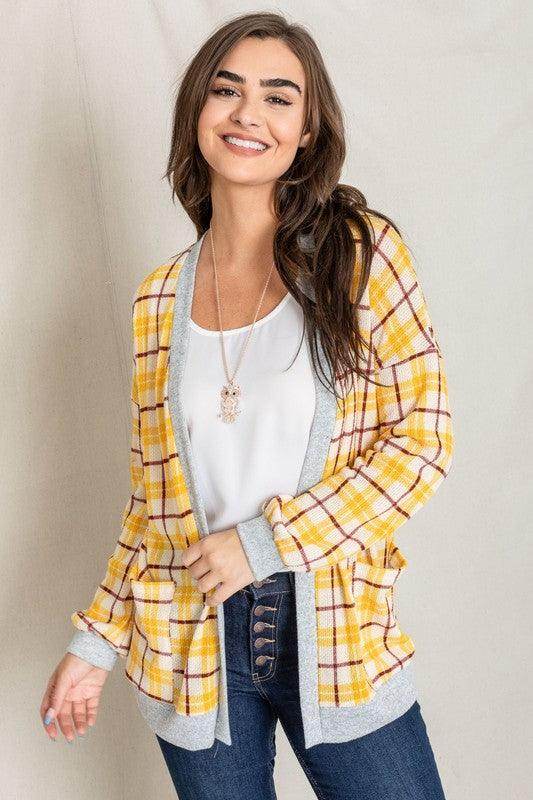 Knit Plaid Slouch Cardigan - VacationGrabs