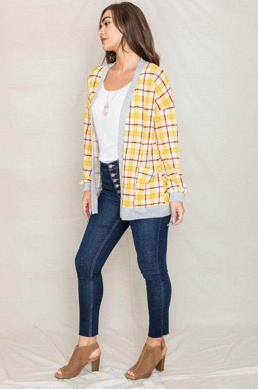 Knit Plaid Slouch Cardigan - VacationGrabs