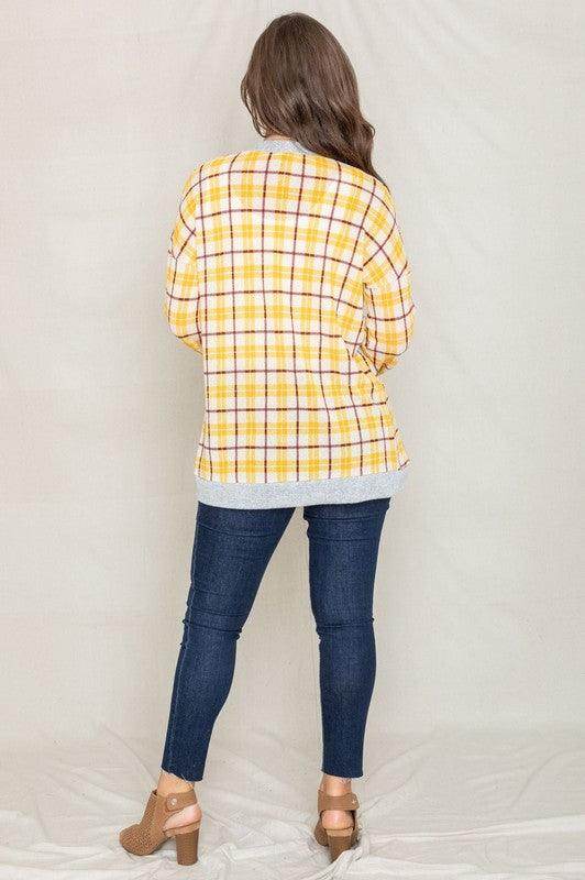 Knit Plaid Slouch Cardigan - VacationGrabs