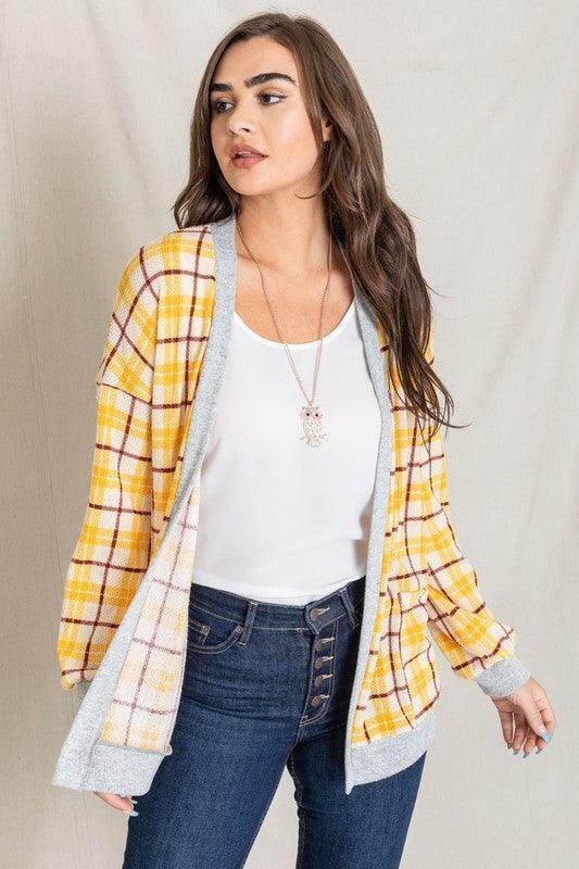 Knit Plaid Slouch Cardigan - VacationGrabs