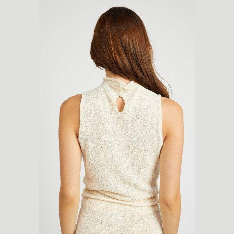 Emory Park women's knit sleeveless blouse in cream with a stylish back keyhole detail