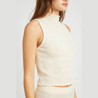 Emory Park Women's Knit Sleeveless Blouse in Cream Color with High Neck Design