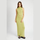 Emory Park knit sleeveless blouse in light green with a matching maxi skirt for a stylish summer outfit