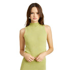 Emory Park Knit Sleeveless Blouse in Light Green with a Modern High Neck Design