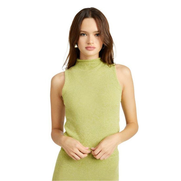 Emory Park Knit Sleeveless Blouse in Light Green with a Modern High Neck Design