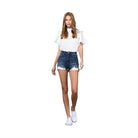 Insane Gene women's lace lining denim shorts with a stylish distressed finish and high waist design