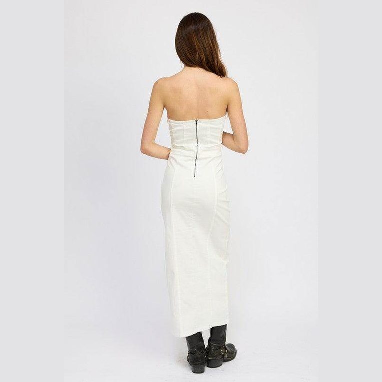 Lace Up Corset Dress With Front Slit - VacationGrabs