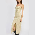 Lace Up Corset Dress With Front Slit - VacationGrabs