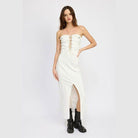 Lace Up Corset Dress With Front Slit - VacationGrabs