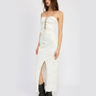 Lace Up Corset Dress With Front Slit - VacationGrabs