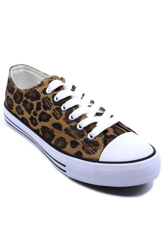 Stylish lace up flat sneakers with a leopard print design for fashionable women