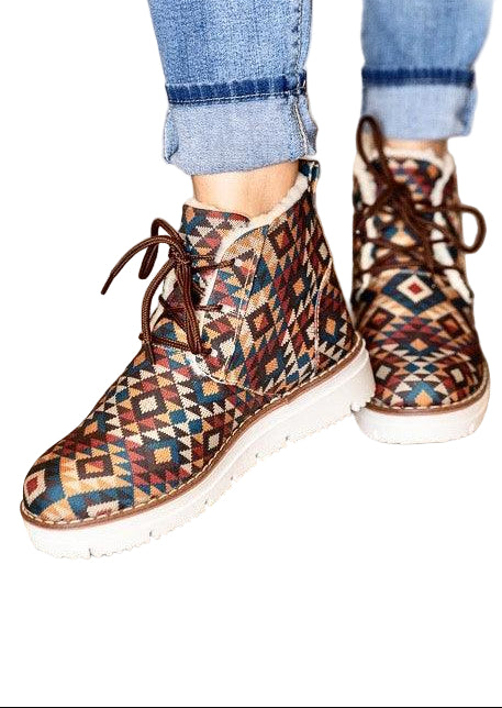 Colorful ladies fall boots 4 colors with tribal pattern and comfortable design for stylish autumn wear