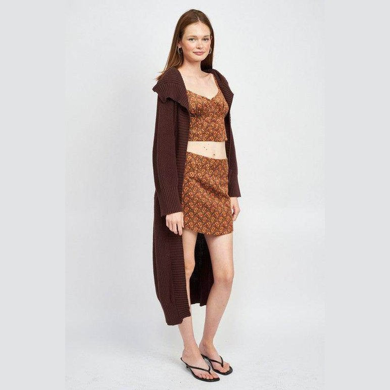 Emory Park lapel collar long cardigan in brown, perfect for layering over casual outfits
