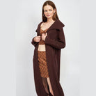 Emory Park lapel collar long cardigan in brown with oversized fit and pockets for a cozy look
