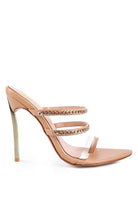 Rag Company strappy stiletto heeled sandals in nude with double chain straps and clear band