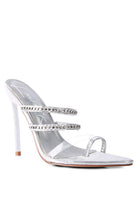 Rag Company silver strappy stiletto heeled sandals with chain detail and clear straps