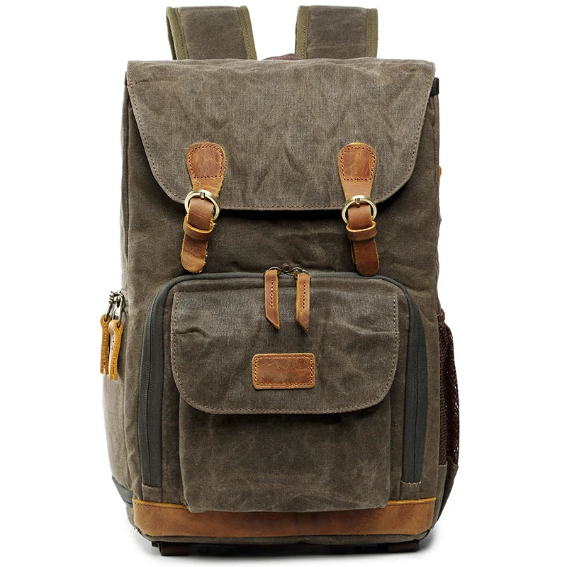 Large capacity canvas backpack, brown, perfect for travel and daily use