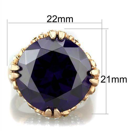 Large gemstone cocktail ring featuring a stunning purple stone set in a stylish gold band