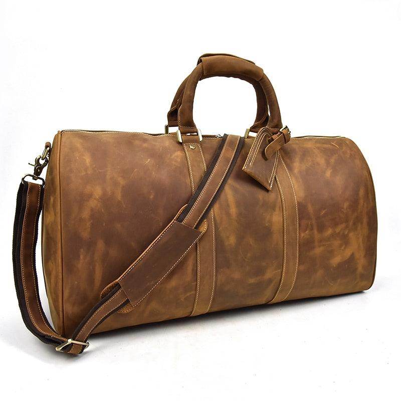 Large leather weekend bag by VacationGrabs with a sturdy design and comfortable shoulder strap
