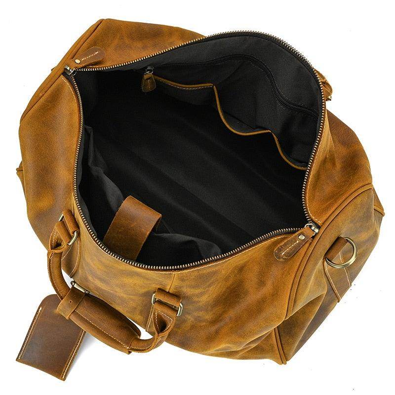 Large leather weekend bag from VacationGrabs with spacious interior and durable design