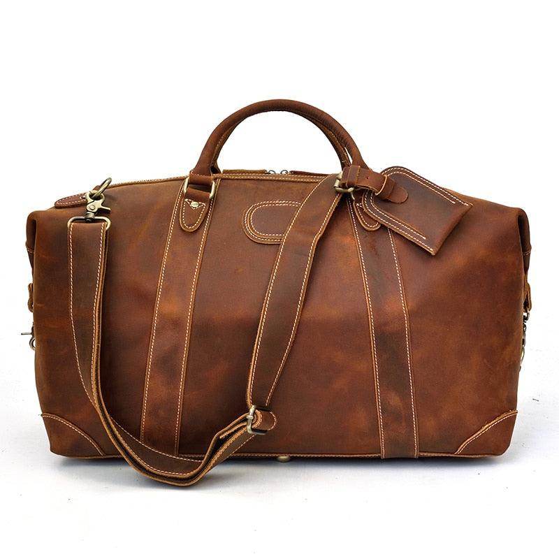 Large leather weekend bag from VacationGrabs with a spacious interior and stylish design