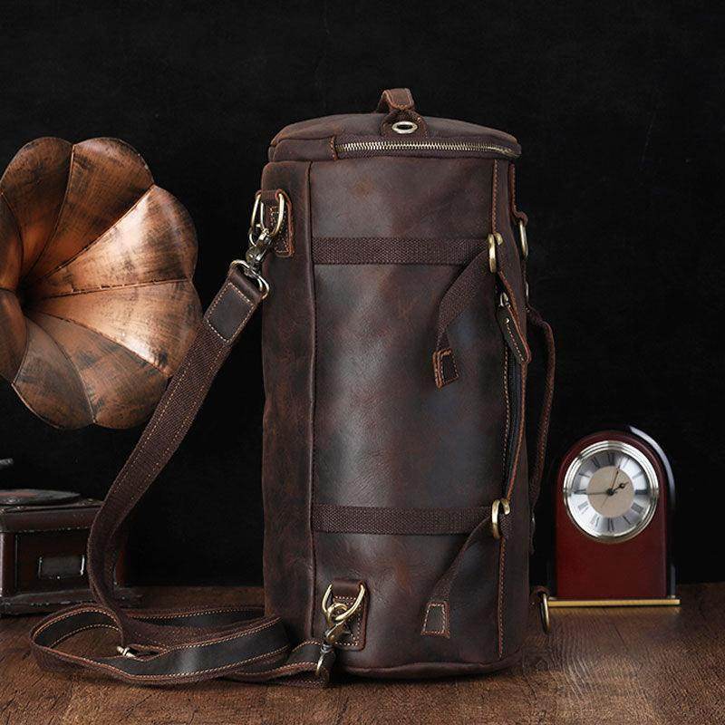 Large travel bag for men made of durable leather with a stylish vintage design