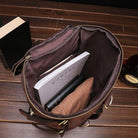 Interior view of a large travel bag for men with various compartments for organization